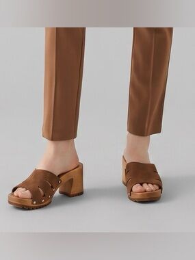 The Leather Collection Made in Italy Brown Suede Block Heel Slide Sandals Y2K 8